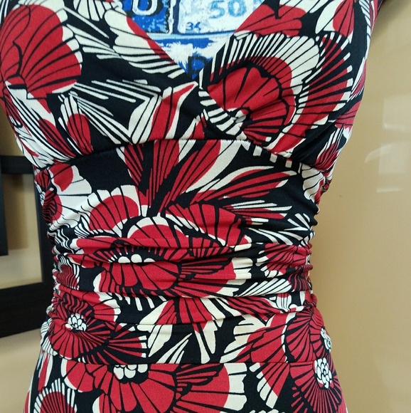 RED, BLACK, & WHITE FLORAL HALTER DRESS - Picture 2 of 8